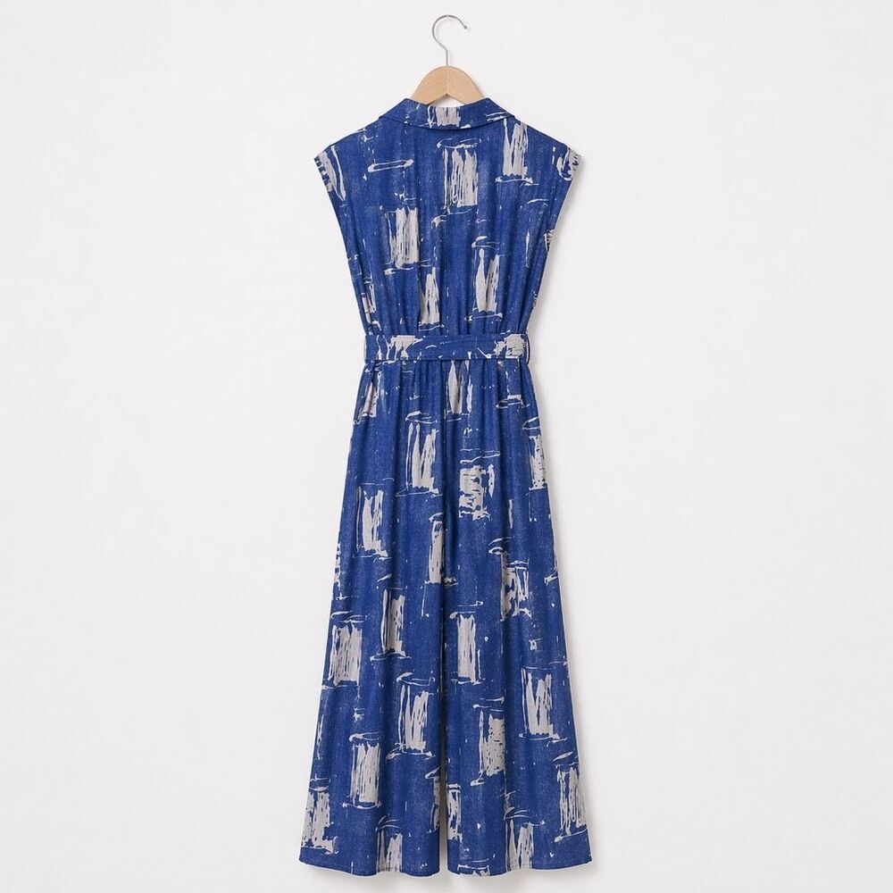 Vintage 1970s Blue Jumpsuit | Retro Wide Leg Tie Waist | Boho Mod | Size M - Picture 3 of 8